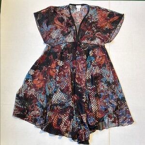 RAY HARRIS London Women's Gingham Plaid‎ Abstract Colorful Sheer V-Neck Dress